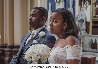 NEW YORK CITY, USA - July 10, 2018: african american married couple in the church