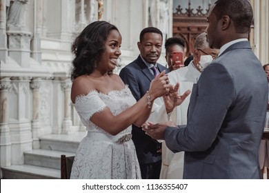 NEW YORK CITY, USA - July 10, 2018: catholic wedding ceremony in the church
