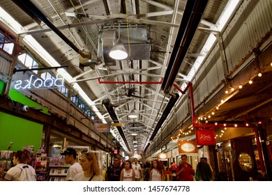 New York City, New York / USA - July 1 2019: Interior Of Chelsea Market With Lots Of Shoppers