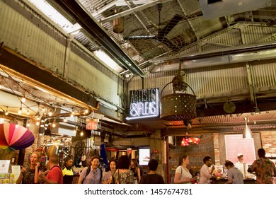 New York City, New York / USA - July 1 2019: Interior Of Chelsea Market With Lots Of Shoppers