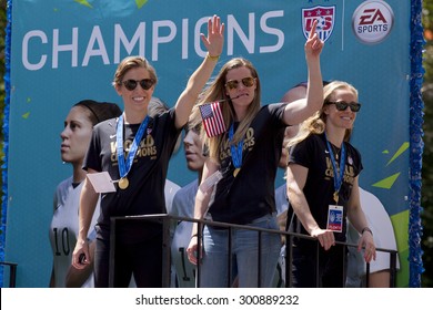 New York City, New York, USA - July 10, 2015: FIFA World Cup Champions US Women National Soccer Team Ticker-tape Parade In Downtown New York City,  New York, On July 10, 2015