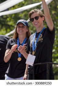 New York City, New York, USA - July 10, 2015: FIFA World Cup Champions US Women National Soccer Team Ticker-tape Parade In Downtown New York City,  New York, On July 10, 2015