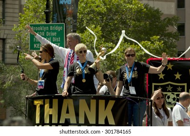 New York City, New York, USA - July 10, 2015: FIFA World Cup Champions US Women National Soccer Team Ticker-tape Parade In Downtown New York City,  New York, On July 10, 2015