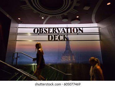 New York City, Usa - July 11, 2015: Observation Deck Sign Inside The Empire State Building. From The 86th And 102nd Floors Can Be Seen All The Peninsula Of Manhattan.