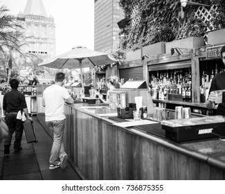 New York City USA - July 13 2015: Tourists and New Yorkers doing an aperitif on the 230 Fifth rooftop. It is the first Rooftop Bar in New York.