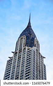 New York City, USA - June 21, 2018: Chrysler Building In Manhattan. Low Angle View Against Sky