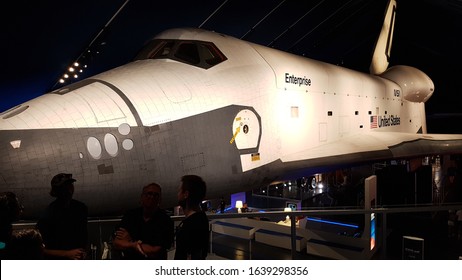 New York City, New York, USA - June 2019: The USS Space Shuttle Enterprise In A Hangar On The Flight Deck Of The Aircraft Carrier Intrepid - Intrepid Sea-Air-Space Museum 