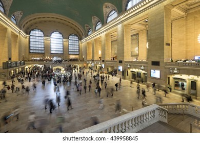 NEW YORK CITY, USA - JUNE 06 2016: Main lobby with stairs at Grand Central Terminal, the largest train station in the world by number of platforms New York City, USA