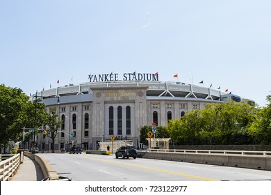 New York City, USA - June 10, 2017: Outside View Of Yankee Stadium In Bronx, Seen From The Macombs Dam Bridge