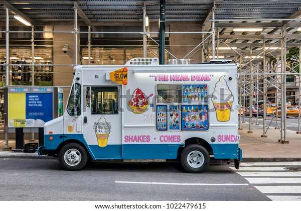 New York City, USA - June 12, 2017: Vintage ice\
cream truck in New York\
City