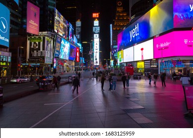 New York City, U.S.A - March 21st, 2020:  Less People In The Street At Time Square Due To Coronavirus Outbreak.