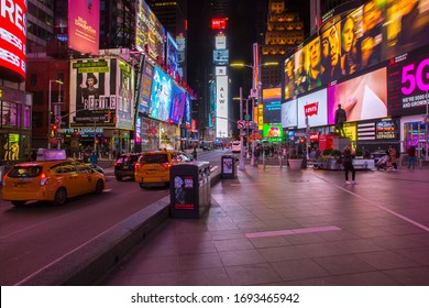 New York City, U.S.A - March 21st, 2020:  Less People In The Street At Time Square Due To Coronavirus Outbreak.