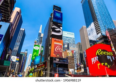 NEW YORK CITY, USA - MARCH 15, 2020: Times Square is a symbol of New York City, USA
