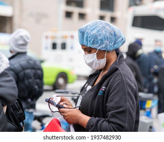 New York City New York USA March 16, 2021 Nurses At Mt. Sinai Hospital Speak Out About The Unsafe Working Conditions At The Hospital. 