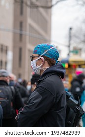 New York City New York USA March 16, 2021 Nurses At Mt. Sinai Hospital Speak Out About The Unsafe Working Conditions At The Hospital. 