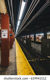 New York City, USA - March 18, 2017: Madison Square Garden Station Sign At The 34th Street Pennsylvania Station Subway Stop In New York City.