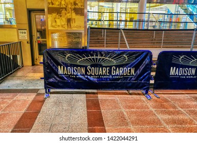 NEW YORK CITY, USA, May 29 2017: Madison Square Garden Logo At Protective Fence Inside The Arena In New York City, USA.