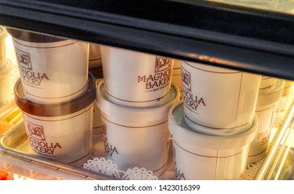 New York City, USA, May 30 2017: Famous Magnolia Bakery Banana Pudding Packed In Bowls In New York City, USA. 