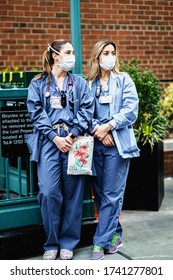 New York City, New York / USA - May 26 2020: New York City Nurses Crying And Cheering As People Clapping Hands In Appreciation Of Frontline Healthcare Workers In Manhattan. 7pm Tradition. Stay Home.