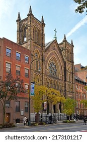 NEW YORK CITY, USA - NOV 19, 2021: Church Of Our Lady Of Guadalupe And St. Bernard, Roman Catholic Parish Church In Roman Catholic Archdiocese Of New York City