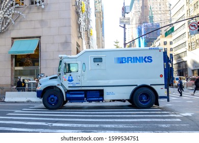 New York City - USA November 20,  2019. Van Brinks bank security transport in the traffic of the city