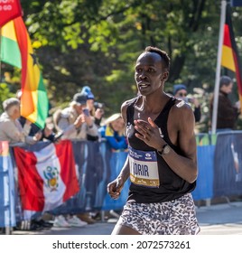 New York City, USA November 7, 2021 - The Close Up Photo For First Place Men's Division 2021 Marathon Runner Albert Korir At Central Park Near Finishline