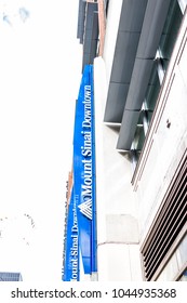 New York City, USA - October 30, 2017: Mount Sinai Sign In Downtown Lower Chelsea Neighborhood District Manhattan NYC, Closeup Isolated Hospital Cancer