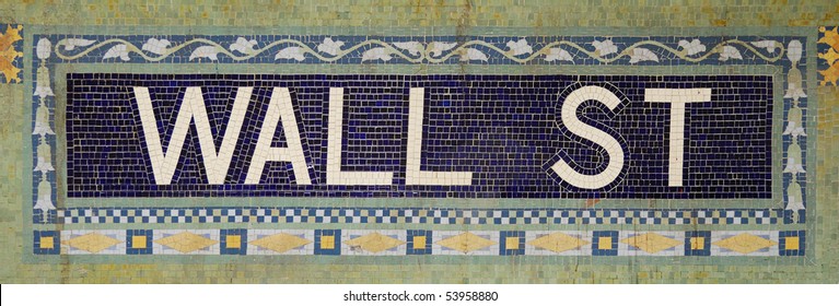 New York City Wall Street Station Name Tile Pattern In Subway Station.