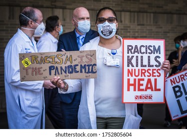 New York City, New York/USA June 9, 2020 Nurses Took A Stand Outside Of Bellevue Hospital Against Racial Injustice. 