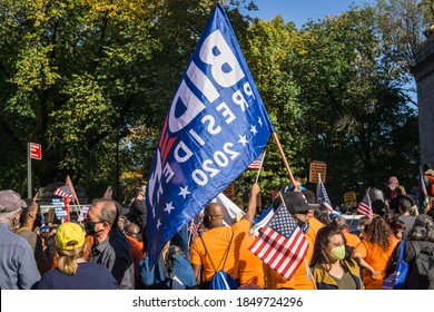 New York City, New York/USA November 7, 2020. Thousands Celebrate Joe Biden Defeating Donald Trump In The Presidential Election  And Kamala Harris The First Woman Vice President Of The United States. 