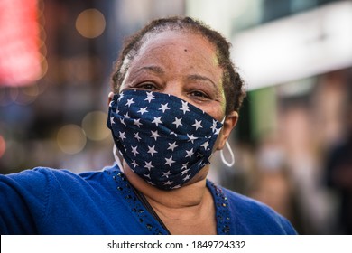 New York City, New York/USA November 7, 2020. Thousands Celebrate Joe Biden Defeating Donald Trump In The Presidential Election  And Kamala Harris The First Woman Vice President Of The United States. 