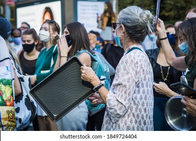 New York City, New York/USA November 7, 2020. Thousands Celebrate Joe Biden Defeating Donald Trump In The Presidential Election  And Kamala Harris The First Woman Vice President Of The United States. 