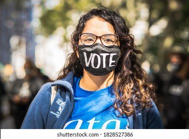 New York City, New York/USA October 6, 2020 Justice 4 Women Task Force Held A Demonstration Outside City Hall To Uplift The Voices Of Women And Their Rights To Vote. 