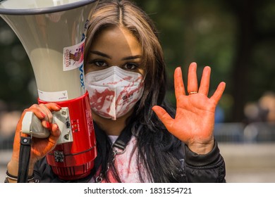 New York City, New York/USA October 11, 2020 Af3irm Held A Demonstration Today, They Are A National Organization Of Women Fighting Anti Imperialism And Anti Oppression In All Its Forms. 