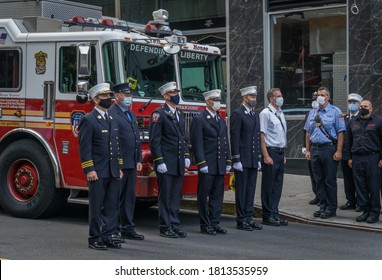 New York City, New York/USA September 11, 2020 Family And Friends Attend The 9/11 Memorial In NYC And Honor The Firefighters And First Responders We Lost In The Terror Attacks On NYC.