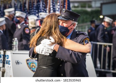 New York City, New York/USA September 11, 2020 Family And Friends Attend The 9/11 Memorial In NYC And Honor The Firefighters And First Responders We Lost In The Terror Attacks On NYC.