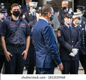 New York City, New York/USA September 11, 2020 Family And Friends Attend The 9/11 Memorial In NYC And Honor The Firefighters And First Responders We Lost In The Terror Attacks On NYC.