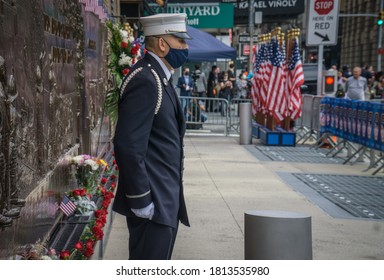 New York City, New York/USA September 11, 2020 Family And Friends Attend The 9/11 Memorial In NYC And Honor The Firefighters And First Responders We Lost In The Terror Attacks On NYC.