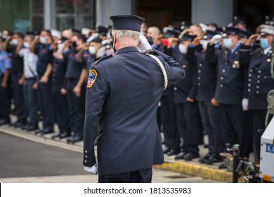 New York City, New York/USA September 11, 2020 Family And Friends Attend The 9/11 Memorial In NYC And Honor The Firefighters And First Responders We Lost In The Terror Attacks On NYC.