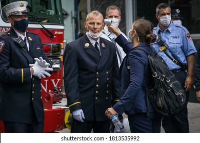 New York City, New York/USA September 11, 2020 Family And Friends Attend The 9/11 Memorial In NYC And Honor The Firefighters And First Responders We Lost In The Terror Attacks On NYC.