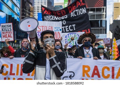 New York City, New York/USA September 20, 2020 Various Activists Groups Marched Demanding Climate And Racial Justice. 