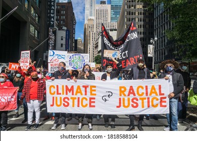 New York City, New York/USA September 20, 2020 Various Activists Groups Marched Demanding Climate And Racial Justice. 