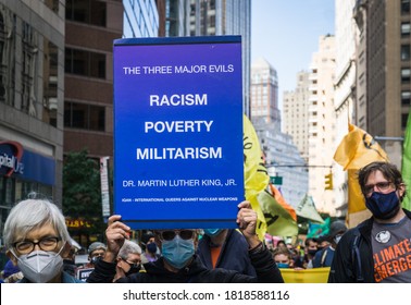 New York City, New York/USA September 20, 2020 Various Activists Groups Marched Demanding Climate And Racial Justice. 