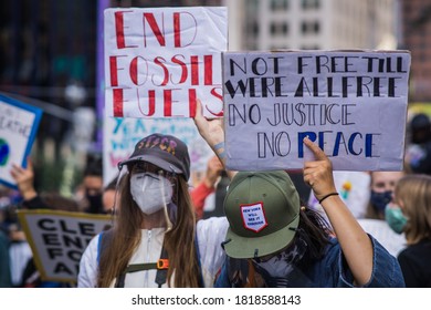 New York City, New York/USA September 20, 2020 Various Activists Groups Marched Demanding Climate And Racial Justice. 