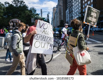 New York City, New York/USA September 20, 2020 Various Activists Groups Marched Demanding Climate And Racial Justice. 