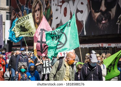 New York City, New York/USA September 20, 2020 Various Activists Groups Marched Demanding Climate And Racial Justice. 