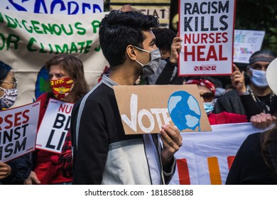 New York City, New York/USA September 20, 2020 Various Activists Groups Marched Demanding Climate And Racial Justice. 