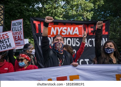 New York City, New York/USA September 20, 2020 Various Activists Groups Marched Demanding Climate And Racial Justice. 