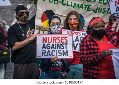 New York City, New York/USA September 20, 2020 Various Activists Groups Marched Demanding Climate And Racial Justice. 