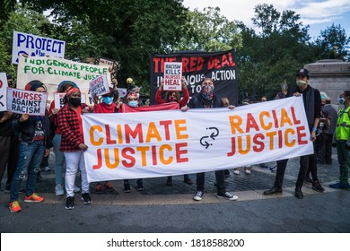 New York City, New York/USA September 20, 2020 Various Activists Groups Marched Demanding Climate And Racial Justice. 